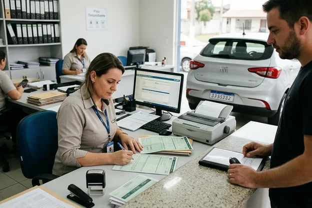 Despachante realizando licenciamento de veículo.